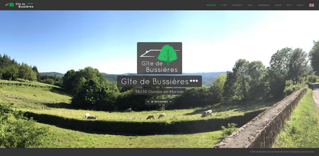 Capture d'écran de la page d'accueil du site Internet du Gîte de Bussières (Morvan)
