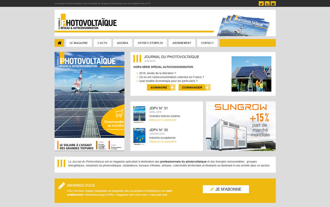 Capture d'écran de la page d'accueil du site Internet du Journal du Photovoltaïque