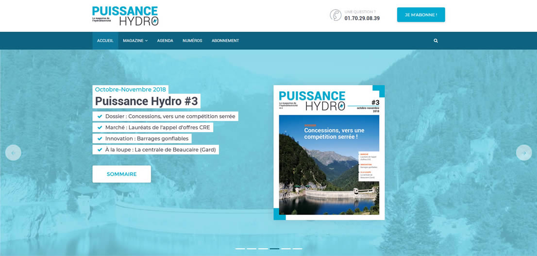 Capture d'écran de la page d'accueil du site Internet du magazine Puissance Hydro